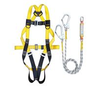 Fall Arrest Safety Harness - Complete Body Protection Kit, Adjustable Buckles | Professional Construction Roof Harness for Men with Heavy Duty and Adjustable Connector Lead for High Work