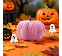 Fall Artificial Pink Velvet Pumpkins Decor - 3 Sizes, Foam Mini Pumpkin, Farmhouse Harvest Decorative, for Fall Wedding Baby Shower Thanksgiving Pastel Halloween Wreath Table Décor (S)