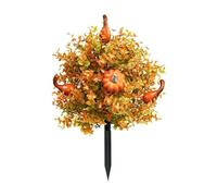 Fall Artificial Pumpkin Artificial Flowers,Outdoor Autumn Faux Maple Sphere Bushes with Ground Spike,Fake Plant with Orange Leaves for Garden,Halloween & Thanksgiving Decor