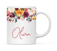 Fall Autumn Burgundy Orange Peach Flowers Roses Flower, Olivia Tea Cup Novelty Tea Mugs Durable Coffee Mug for Cappuccino Latte Hot Chocolate 330Ml