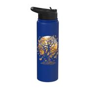Fall Autumn Falling Leaves with Tree and Butterfly Stainless Steel Insulated Water Bottle