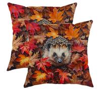 Fall Autumn Hedgehog Pillow Covers Set of 2, Orange Red Decorative Throw Pillow Cases, Indoor Cozy Farmhouse Cushion Covers for Home Sofa Bed Couch 18x18 Inch