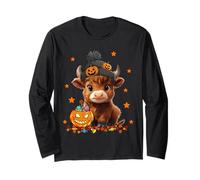 Fall Autumn Highland Cow and Pumpkin Retro Halloween Long Sleeve T-Shirt
