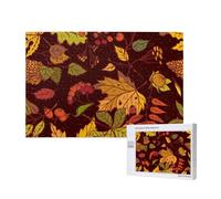 Fall Autumn Leaves Acorn Berries Printed,1000 Pieces Wooden Jigsaw Family Game Jigsaw Puzzles for Adults Teens Home Decor