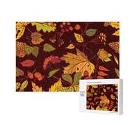Fall Autumn Leaves Acorn Berries Printed,300 Pieces Wooden Jigsaw Family Game Jigsaw Puzzles for Adults Teens Home Decor