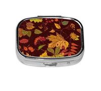 Fall Autumn Leaves Acorn Berries Printed,Meta Pill Box 2 Compartment Medicine Case,Portable Organizer,Rectangle Meta Portable Organizer Pill Box 1187 Compartment Medicine Case