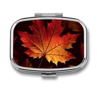 Fall Autumn Leaves Pill Box 2 Compartment Waterproof Pill Case with Mirror Square Container Metal Medicine Box Organizer Portable Vitamin Case for Pocket & Purse Travel
