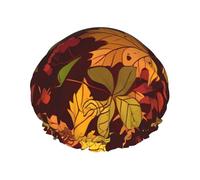 Fall Autumn Leaves Print Shower Cap for Women & Men - Reusable, Double Layer, Breathable, Hair Bath Cap L