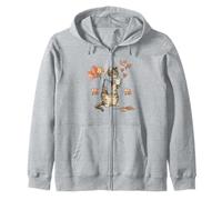 Fall Autumn Leaves Thanksgiving Cat Coffee Zip Hoodie