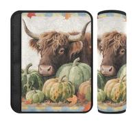 Fall Autumn Pumpkin Highland Cattle Plaid 2 Pack Belt Alert Covers More Comfort Driving for Most Cars funda para cinturón de carro