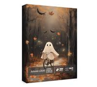 Fall Autumn Puzzle for Adults 1000 Pieces, Horror Halloween Holiday Jigsaw Puzzle, Bat Night Forest Ghost Puzzle