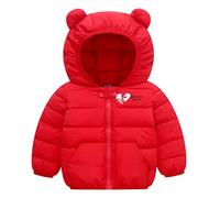 Fall Baby Boy Clothes Toddler Kids Baby Boys Girls Winter Windproof Warm Love Print Coats Bear Ears Hooded Padded Jacket Outwear Baby Boy Winter Jacket (Red, 6-9 Months)
