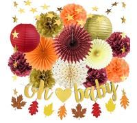 Fall Baby Shower Decorations Autumn Burundy Orange Baby Shower Decorations Oh Baby Banner Fall Maple Leaves Garland for Baby Girls Boys Gender Reveal Party Decor