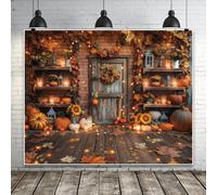 Fall Backdrop 10x8ft Autumn Flower Pumpkin Photo Backdrop Vintage Brown Wood Door Harvest Thanksgiving Background Fall Friendsgiving Party Decorations