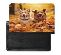 Fall Background with Dogs Passport Holder for Travel PU Leather Passport Book Card Holder Case Cute Passport Wallet Ultra Slim Passport Cover Passport Protector Case for Women Men