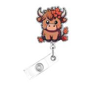 Fall Badge Reel,Cute Cow Acrylic Badge for ID Card Badge,Fun Autumn Telescoping Retractable Badge Holder Alligator Clip Accessories for Nurse,Medical Worker,Nursing Student,Teacher
