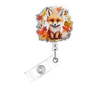 Fall Badge Reel,Cute Fox Acrylic Badge for ID Card Badge,Fun Autumn Telescoping Retractable Badge Holder Alligator Clip Accessories for Nurse,Medical Worker,Nursing Student,Teacher