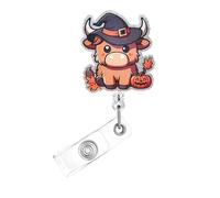 Fall Badge Reel,Cute Pumpkin Cow Acrylic Badge for ID Card Badge,Fun Autumn Telescoping Retractable Badge Holder Alligator Clip Accessories for Nurse,Medical Worker,Nursing Student,Teacher