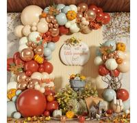 Fall Balloon Arch kit, 122Pcs Thanksgiving Balloon Garland, Beige Burgundy Dusty Green Ivory White Metallic Gold Balloons for Autumn Birthday Harvest Baby Shower Fall Little Pumpkin Party Decorations