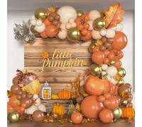 Fall Balloon Garland Arch Kit 137Pcs Thanksgiving Autumn Decor with Orange Sand White Brown Balloons & Pumpkin Pinecone Maple Leaf Foil Balloon for Halloween Fall Harvest Birthday Party Decorations