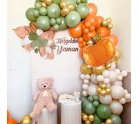 Fall Balloons Garland Arch Kit, Burnt Orange Pumpkin Foil Balloons, Orange Green Sand White Gold Balloon for Little Pumpkin On the Way Baby Shower First Birthday Thanksgiving Autumn Party Decorations