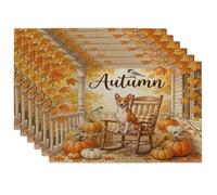 Fall Basenji Dog Placemats Set of 6, 12x18 Inch, Holiday Pumpkins Birds 6Pcs Seasonal Table Mats for Dinning, Autumn Holiday Home Kitchen Decor