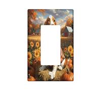 Fall Basset Hound Dog Decorative Light Switch Cover Plate 1 Gang Single Rocker, Autumn Farmhouse Pumpkin Electrical Faceplate for Kitchen Bathroom, Puppy Switchcover Decor