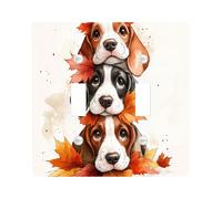 Fall Basset Hound Dog Decorative Light Switch Cover Plate 2 Gang Double Toggle, Cute Autumn Maple Leaf Electrical Faceplate for Kitchen Bathroom, Puppy Switchcover Decor