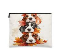 Fall Basset Hound Dog Makeup Bag, Cute Autumn Maple Leaf Cosmetic Travel Pouch for Women, Portable Small Canvas Zipper Organizer, Puppy Toiletry Bag 7x9 Inch