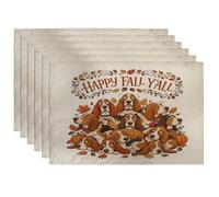 Fall Basset Hound Dog Placemats Set of 6, 12x18 Inch, Autumn Stacked Puppy Weird 6Pcs Table Mats for Home Dinning, Maple Leaf Holiday Party Kitchen Decor