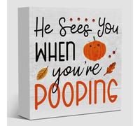 Fall Bathroom Decorations, Funny Fall Decor for Home, Autumn Pumpkin Decorations for Kitchen, He Sees You When You're Pooping Bathroom Decor 5 x 5 inches (A01)