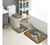 Fall Bathroom Mat Sets 3 Piece, Rustic Tiger Artsy Kitchen Bath Rugs Absorbent Non Slip Toilet Mats Washable, Autumn Floral Quick Dry Memory Foam Bathroom Rug Set