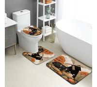 Fall Bathroom Mat Sets 3 Piece, Rustic Turkey Winnowing Absorbent Non Slip Toilet Rugs U Shaped Washable, Autumn Floral Quick Dry Flannel Bathroom Rug Set