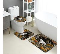 Fall Bathroom Mat Sets 3 Piece, Vintage Tiger Floral Absorbent Non Slip Toilet Rugs U Shaped Washable, Seasonal Autumn Quick Dry Memory Foam Bathroom Rug Set