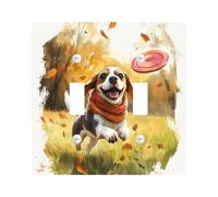 Fall Beagle Dog Decorative Light Switch Cover Plate 2 Gang Double Toggle, Fun Autumn Scenic Puppy Electrical Switchplate, Maple Leaves Cute Pet Electrical Faceplate for Bedroom Room