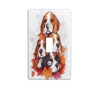 Fall Beagle Dog Decorative Light Switch Cover Wall Plate 1 Gang Single Toggle, Cute Autumn Maple Leaf Electrical Faceplate for Kitchen Bathroom, Puppy Switchcover Decor