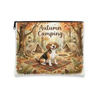 Fall Beagle Dog Makeup Bag, Cute Holiday Camping Cosmetic Travel Pouch for Women, Portable Small Canvas Zipper Organizer, Autumn Toiletry Bag 7x9 Inch