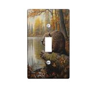 Fall Beaver Woodland Decorative Switch Cover 1 Gang Single Toggle, Autumn Fun Animal Switchcover Wall Plate, Forest Wood River Electrical Faceplate for Bedroom Living Room Decor
