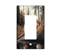 Fall Beaver Woodland Decorative Switch Cover Plate 1 Gang Single Rocker, Autumn Fun Animal Electrical Faceplate for Bedroom Bathroom Decor, Forest Wood River Standard Size Switchplate