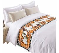 Fall Bed Runner Harvest Pumpkin Mushroom Bedding Scarves Soft Decorative Flag Maple Leaves Orange Buffalo Plaid Runners for King Size Home Hotel Bedroom Thanksgiving Decorations(B,102"x20"(Cal. King))