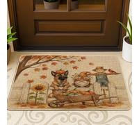 Fall Belgian Malinois Dog Pattern Black Door Mat Outside Inside Entrance 29x17 Inch, Autumn Gnome Farmhouse Harvest Outdoor Ultra Thin Doormat, Small Scarecrow Print Shoes Off Door Rug for Patio