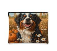 Fall Bernese Mountain Dog Makeup Bag 7x9 Inch for Travel Pouch, Country Autumn Pumpkin Toiletry Cosmetic Pouch for Women, Oil Painting Fields Portable Canvas Zipper Organizer
