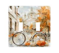 Fall Bike Light Switch Cover Plates Autumn Pumpkin Street Scene for Wall Accents Vintage Style Wall Plates Standard Size Double Rocker