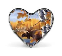 Fall Birch Leaves Elk Buttons Pin Memorial Boutonniere for Wedding Groom Bride, Customize Lapel Heart Pin for Christmas, Men Women Costume Decorative Fashionable Brooches