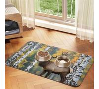 Fall Birch Leaves Elk Dog Food Mats for Floors, 12x18 Inch Non-Slip Super Absorbent Pet Food Mat, Dishwasher Dog Mat for Food and Water, Cute Rubber Quick Dry Pet Feeding Mat for Dogs Puppy Cats
