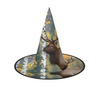 Fall Birch Leaves Elk Halloween Witch Hats 3 Pcs, Witches Hat Mens Womens Floating Hats Costume Accessories Indoor Outdoor Halloween Decorations For Porch Yard Indoor Outdoor Decor Party Supplies