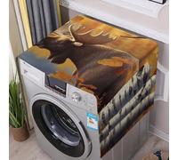 Fall Birch Leaves Elk Washer And Dryer Cover with Storage Pockets for The Top Load Dustproof Washing Machine Cover Flax Appliance Protector Mat Pad Home Kitchen Laundry Room Accessory 54.5x20.5 In