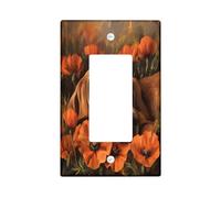 Fall Bloodhound Dog Decorative Light Switch Cover Plate 1 Gang Single Rocker, Funny Autumn Poppy Flowers Electrical Switchplate, Pet Faceplate for Kitchen Living Room Decor