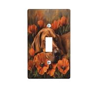 Fall Bloodhound Dog Decorative Light Switch Cover Plate 1 Gang Single Toggle, Funny Autumn Poppy Flowers Electrical Switchplate, Pet Faceplate for Kitchen Living Room Decor