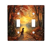 Fall Bloodhound Dog Decorative Light Switch Cover Plate 2 Gang Double Toggle, Autumn Nature Scene Electrical Faceplate for Kitchen Bathroom, Puppy Switchcover Decor
